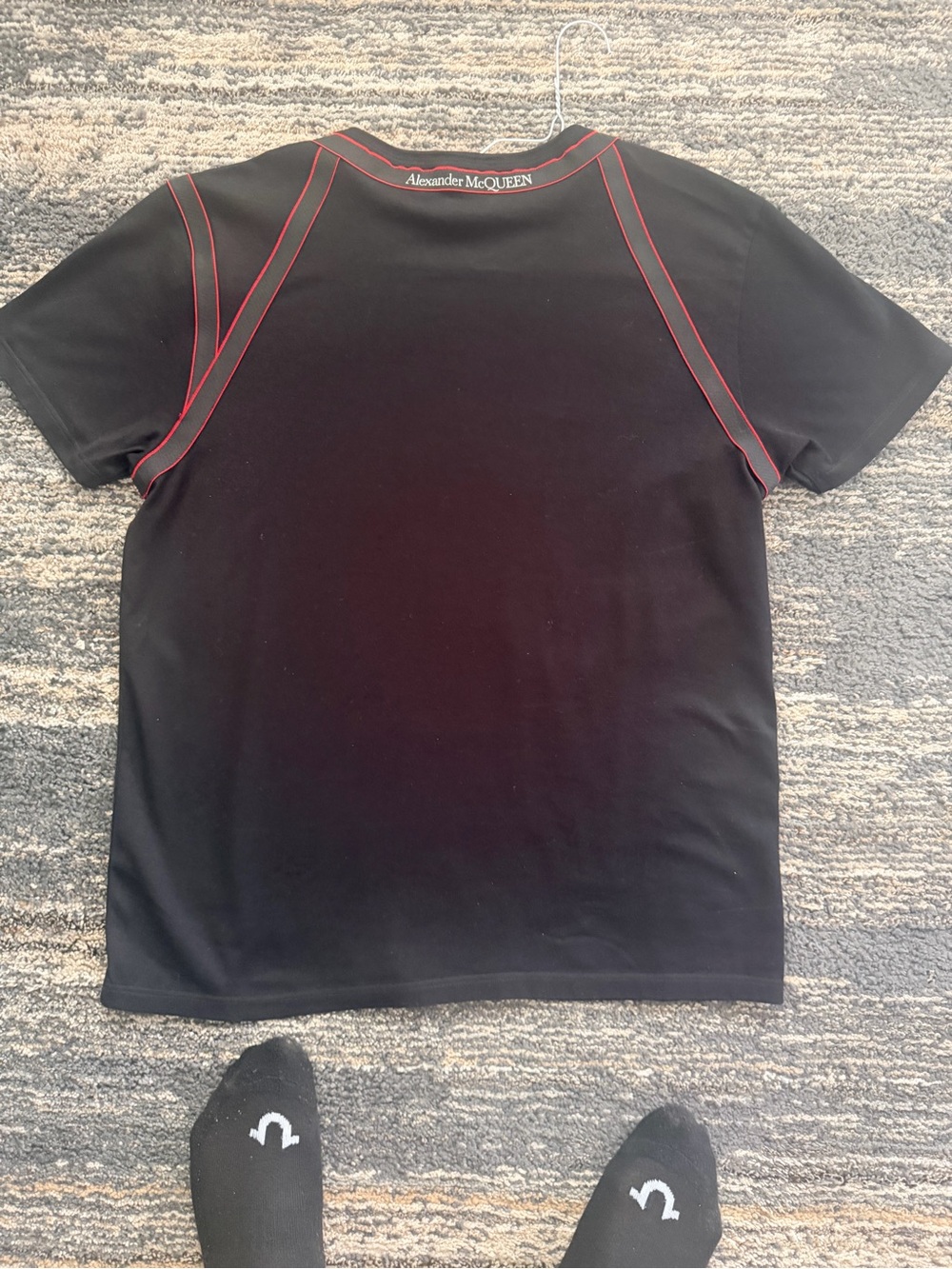Alexander McQueen Black Tee with Red Contrast Seams